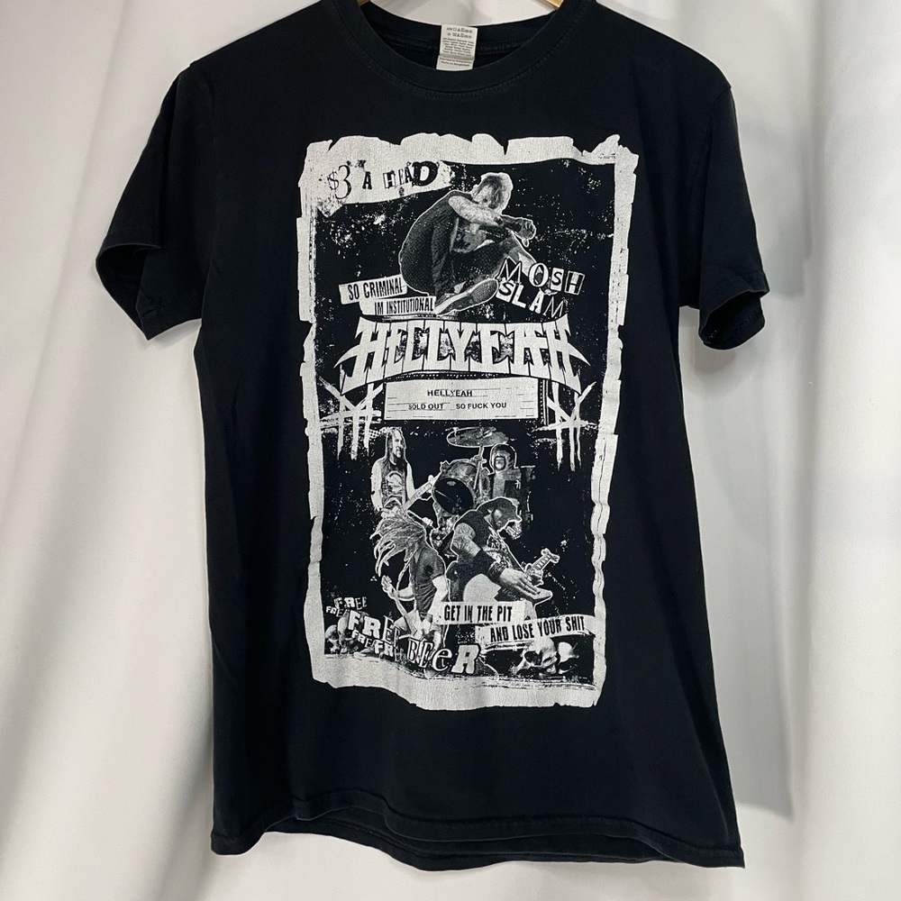 Gildan HELLYEAH heavy metal black graphic band T-Shirt sz M